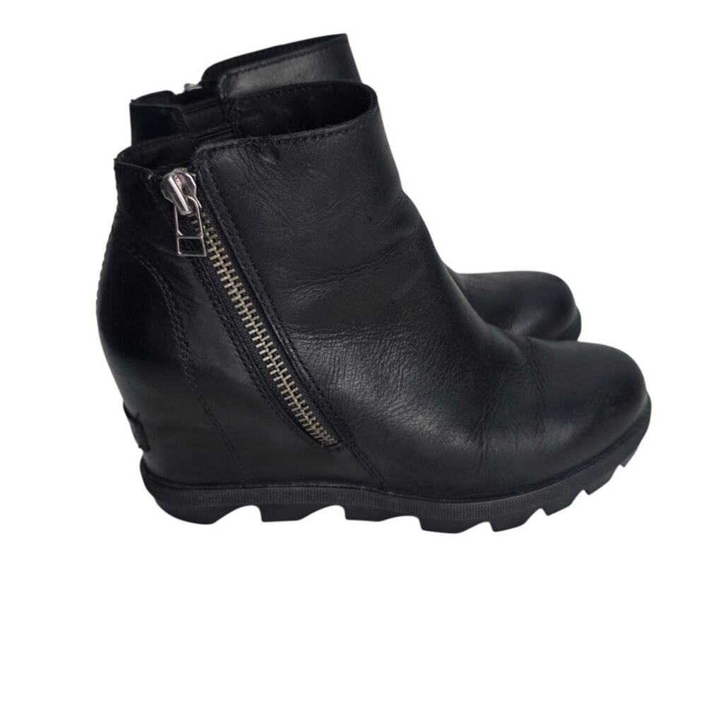 Sorel Joan of Arctic Wedge II Boots Womens 6.5 Black Leather Side Zip